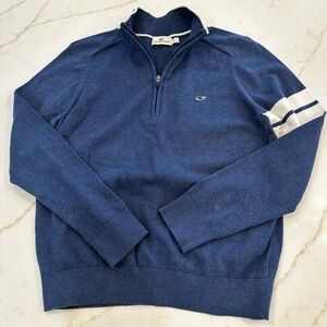 Women’s Blue Half-Zip Sweater, 100% Cotton, Size Large